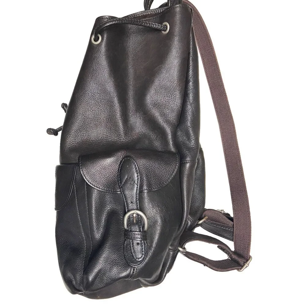 Vintage London Fog Dark Brown Leather Backpack Rucksack Unisex Outer Pockets